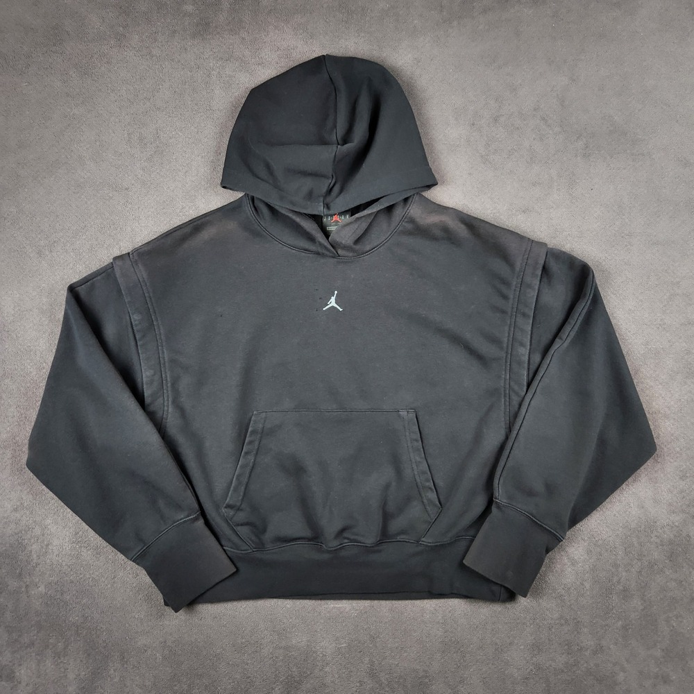 Jordan Sport Fleece Hoodie Womens Medium Black Stealth Oversized Fit Jumpman